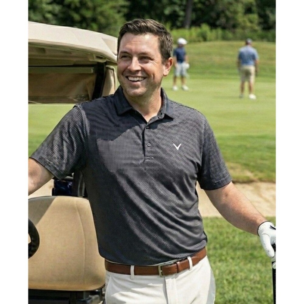 Golf Polo Dad Vibes XL Gingham Country Club Caviar Opti Dri UPF 50 Sn Protection